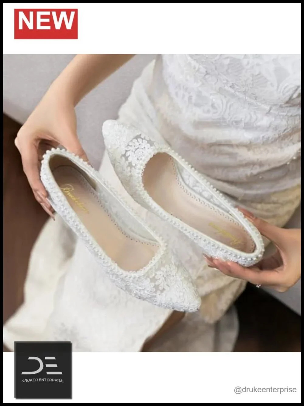 Women's Ivory Lace Pearl Block Heel Pumps - 2.56 Inch Heel